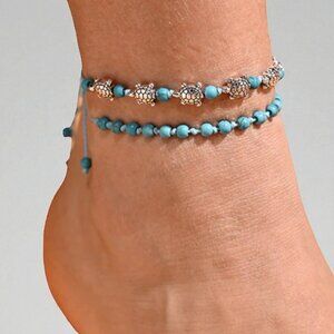 2Pcs Knotted Boho Turtle Anklet